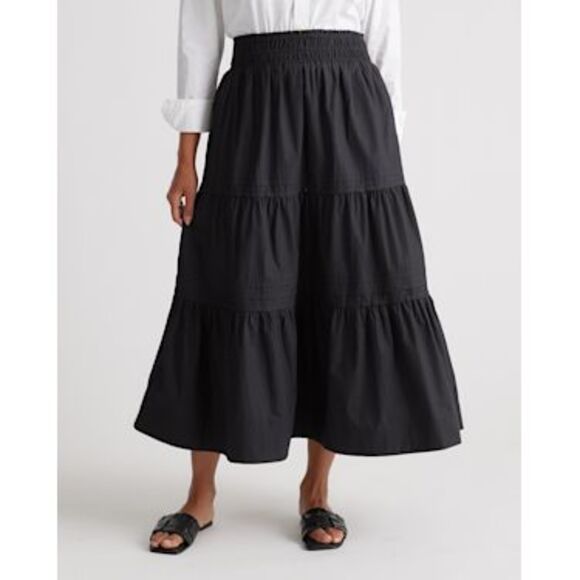 Quince Women 100% Organic Cotton Poplin Tiered Maxi Skirt Black L - Picture 1 of 3